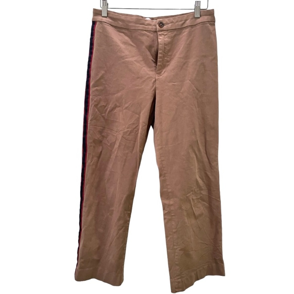 Lila Ryan Tan Ankle Crop Stretch Pants with Red Blue Racing‎ Leg Stripes 10